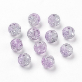 Crackle kraal 10 mm transparant met roze, 10 stuks