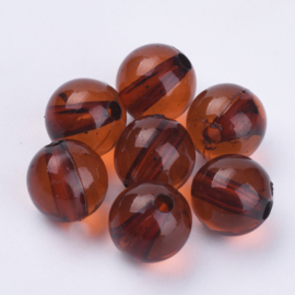 Transparante acryl kraal rond 7,5 mm kokosnootbruin, 25 stuks