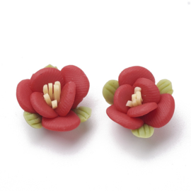 Roosje fimoklei rood met gele stampertjes