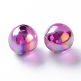 Acryl kraal AB transparant 12 mm magenta, 10 stuks