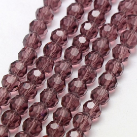 glazen ronde facetkraal 6mm aubergine, 15 stuks