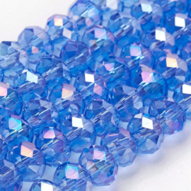 Facetkraal electroplate glas korenblauw AB-color, 6 x 4 mm, 20 stuks
