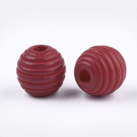 Houten kraal "bijenkorf" vorm rood, 5 stuks