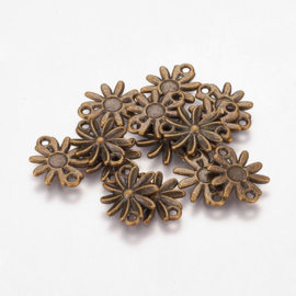 Connector antiek bronskleur madeliefje, 5 stuks