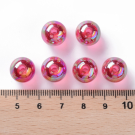 Acryl kraal AB transparant 12 mm fuchsia, 10 stuks