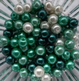 kralenmix glasparels 8mm ivoorwit-groen, 100 stuks