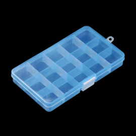 Plastic sorteer / opbergbox transparant blauw 15 vakjes