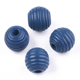 Houten kraal "bijenkorf" vorm marineblauw, 5 stuks