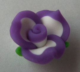 Fimo kraal viooltje in wit/paars