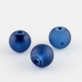 Glaskraal frosted 10 mm donkerblauw, 12 stuks