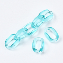 Transparante schakels ovaal 15,5x11x6 turquoise, 20 stuks