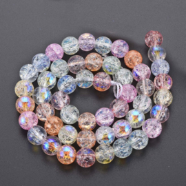 Crackle kralen electroplate multicolor 8 mm, streng