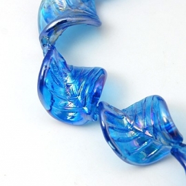 Lampwork kraal blad blauw