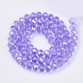Glazen facetkraal rondel lila, 8 x 6 mm
