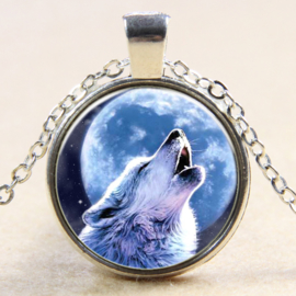 Ketting wolf in het maanlicht