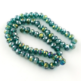 Facetkraal elektroplate glas blauwgroen AB-color, 6 x 4 mm, 20 stuks