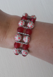 Armband met fimo- en glaskralen rood-wit