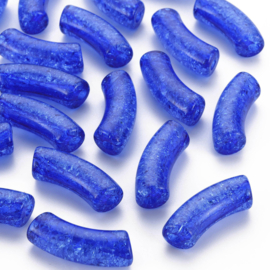 Acryl gebogen buiskraal / tube bead crackle blauw