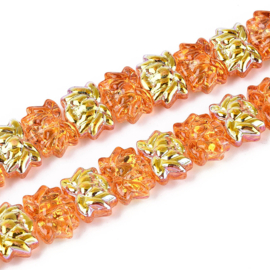 Glaskraal electroplate lotusbloem oranje, 10 stuks