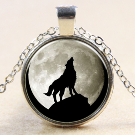 Ketting huilende wolf op een rots