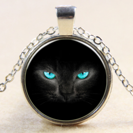 Ketting zwarte kat met blauwe ogen