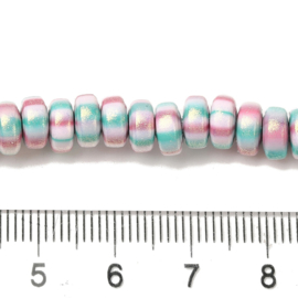 Streng fimokralen rondel met glitter, wit met groen/roze