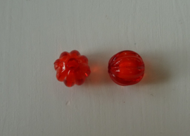 Transparante acryl kraal rond pompoen rood, 20 stuks