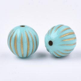 Turquoise acrylkraal 14 mm met goudkleurige plating