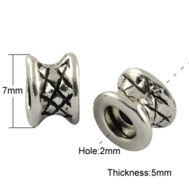 Tibetaanse spacer katrol antiek zilver, 10 stuks