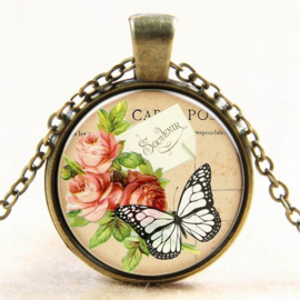 Ketting vlinders met zalmkleurige rozen