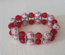 Armband met fimo- en glaskralen rood-wit