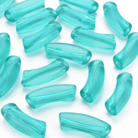 Acryl gebogen buiskraal / tube bead transparant zeegroen
