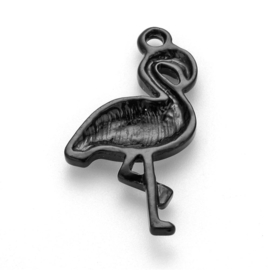 Enamel bedel flamingo zwart/roze