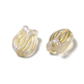 Acryl kraal tulp transparant/goudkleur, 10 stuks