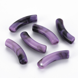 Acryl gebogen buiskraal / tube bead klein, paars gemeleerd