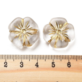 Acryl kraal bloem transparant/goudkleur, 5 stuks