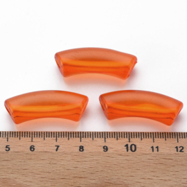 Acryl gebogen buiskraal / tube bead transparant donker oranje