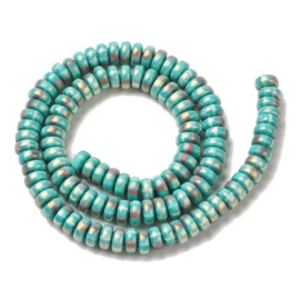 Streng fimokralen rondel met glitter, turquoise