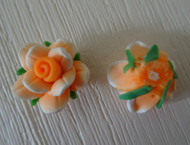 Fimo kraal roosje gemeleerde kleur, oranje