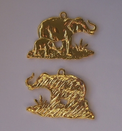 Metalen hanger olifant met jong in geel-goud