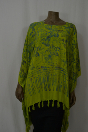 Normal Crazy  kaftan Poncho geel/groen met blauwe bloem