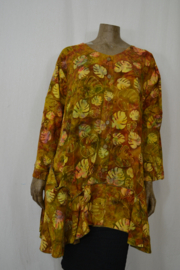 Billy B Blouse Big Big B148 lange mouw bruin/geel met blad