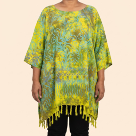 Normal Crazy Kaftan/Blouse geel/groen met blauwe takken