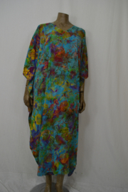 Billy B Kaftan long Poncho blauw met veel kleuren