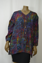 Billy B Blouse B211 Big Big lange model jasje met zakjes blauw met figuren