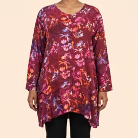 Billy B Blouse B148 Big Big met lange mouw rood met bloemen