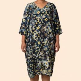 Billy B Kaftan Long Poncho B137 blauw/grijs met blokken