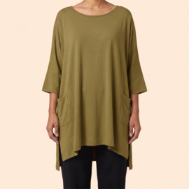 Billy B shirt/Blouse Top Indi met zakken Big Big mosgroen