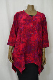 Billy B Blouse Big Big  3/4 mouw met zakjes rood met paarse bloem