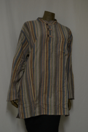 Double Dorji herenblouse/overhemd beige/ blauw streep (XXL ??)